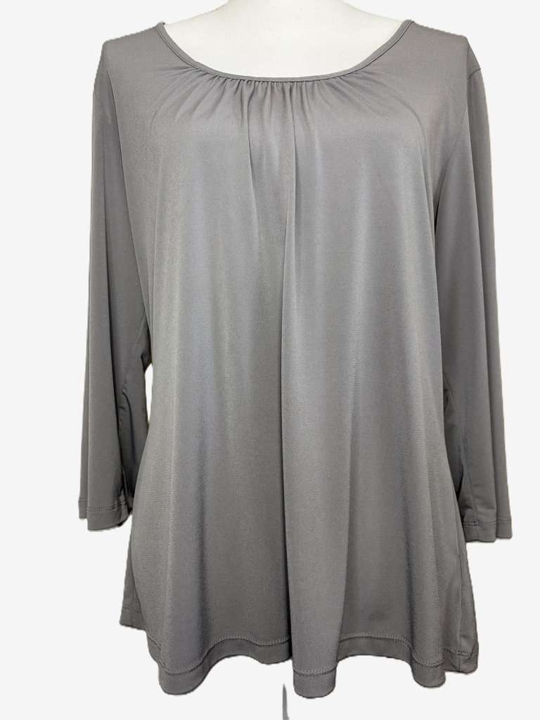 Susan Graver Essentials Liquid Knit Tunic Gray Medium M 3/4 Sleeve Stretch Top — image 8 of 8
